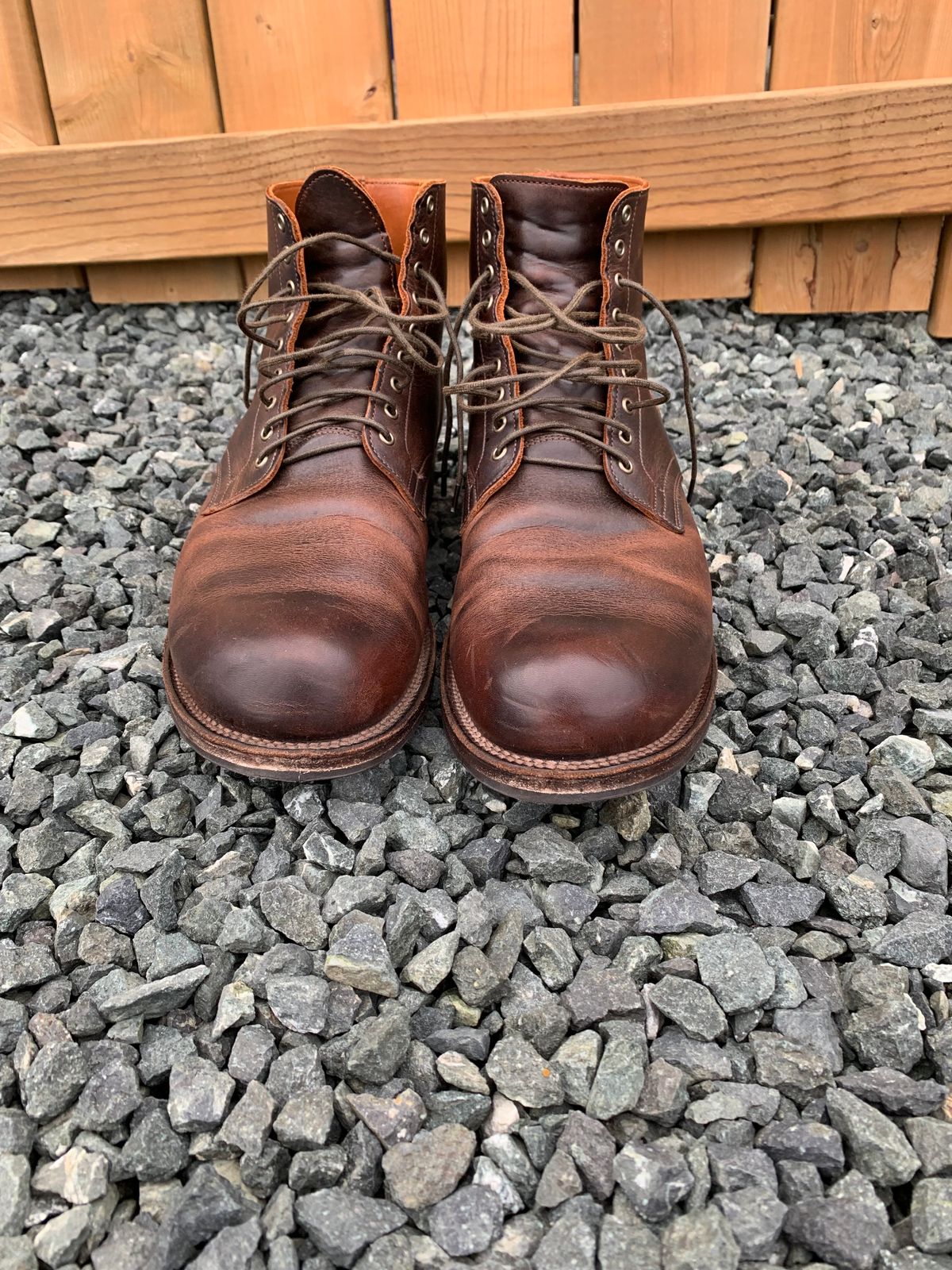 Photo by LewJay on November 3, 2023 of the Viberg Service Boot in C.F. Stead Whiskey Phoenix.