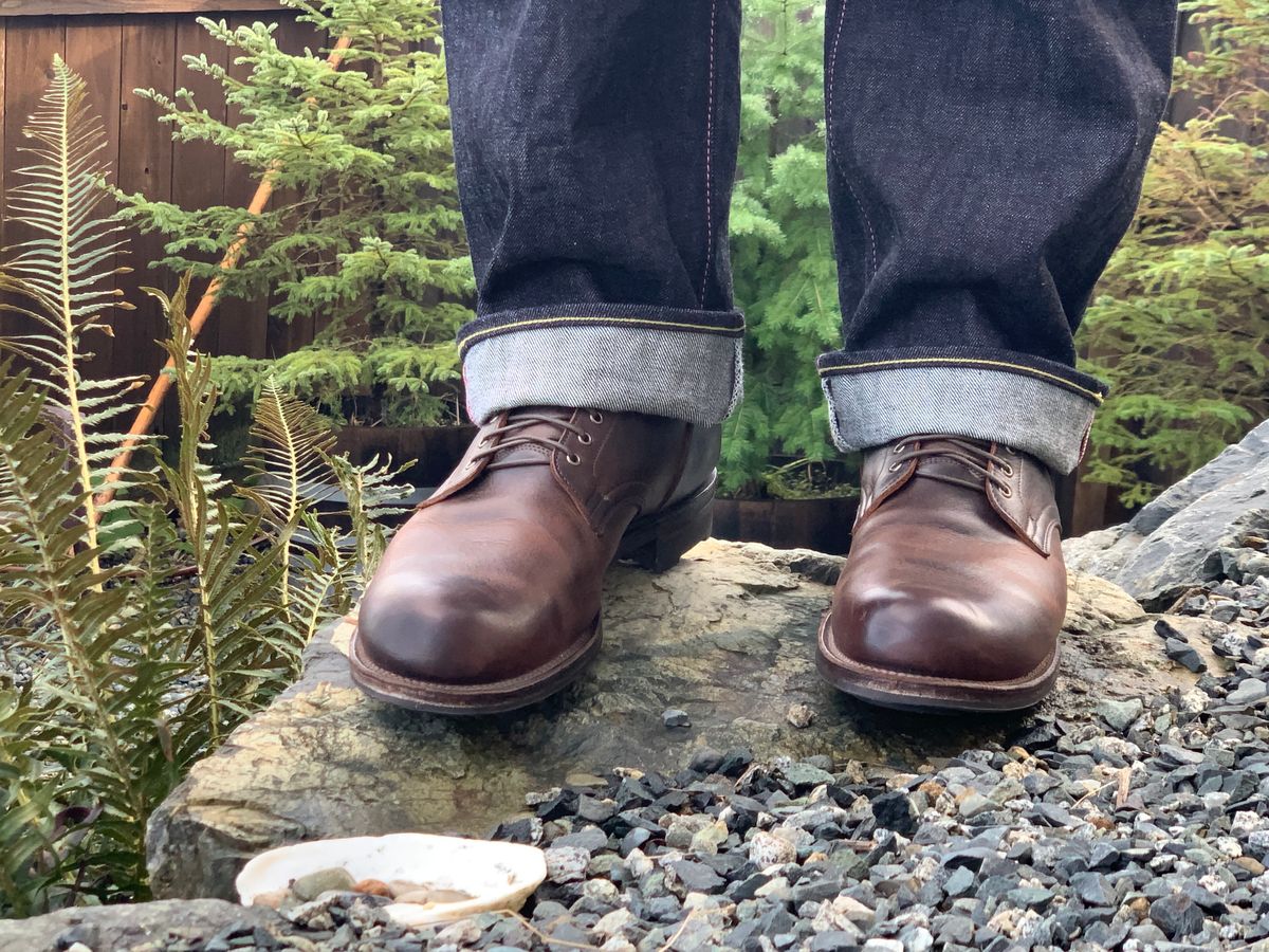 Photo by LewJay on November 3, 2023 of the Viberg Service Boot in C.F. Stead Whiskey Phoenix.