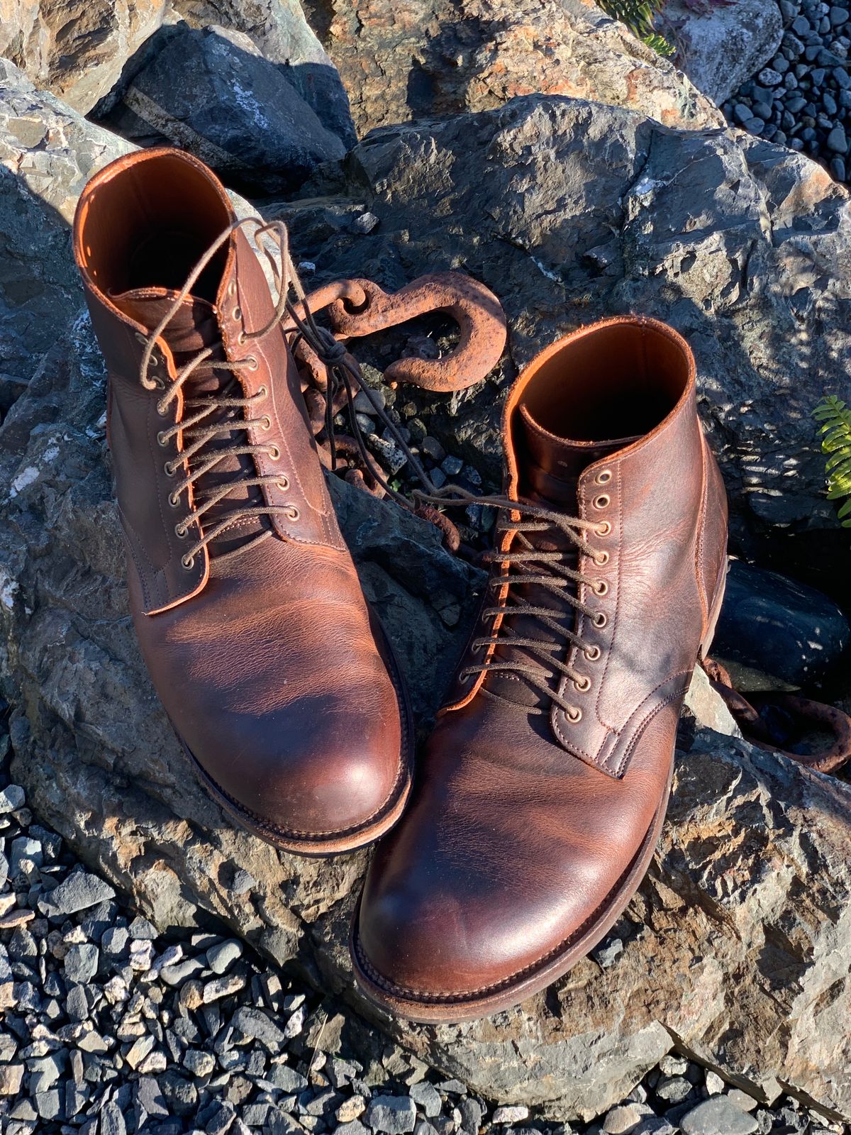 Photo by LewJay on December 2, 2023 of the Viberg Service Boot in C.F. Stead Whiskey Phoenix.