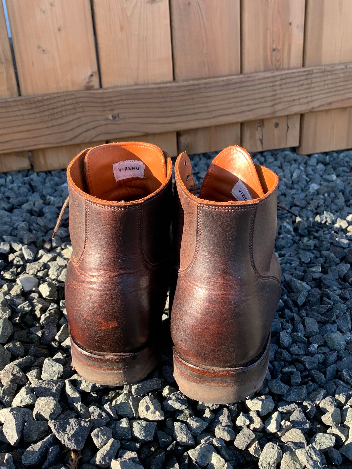 Photo by LewJay on December 2, 2023 of the Viberg Service Boot in C.F. Stead Whiskey Phoenix.