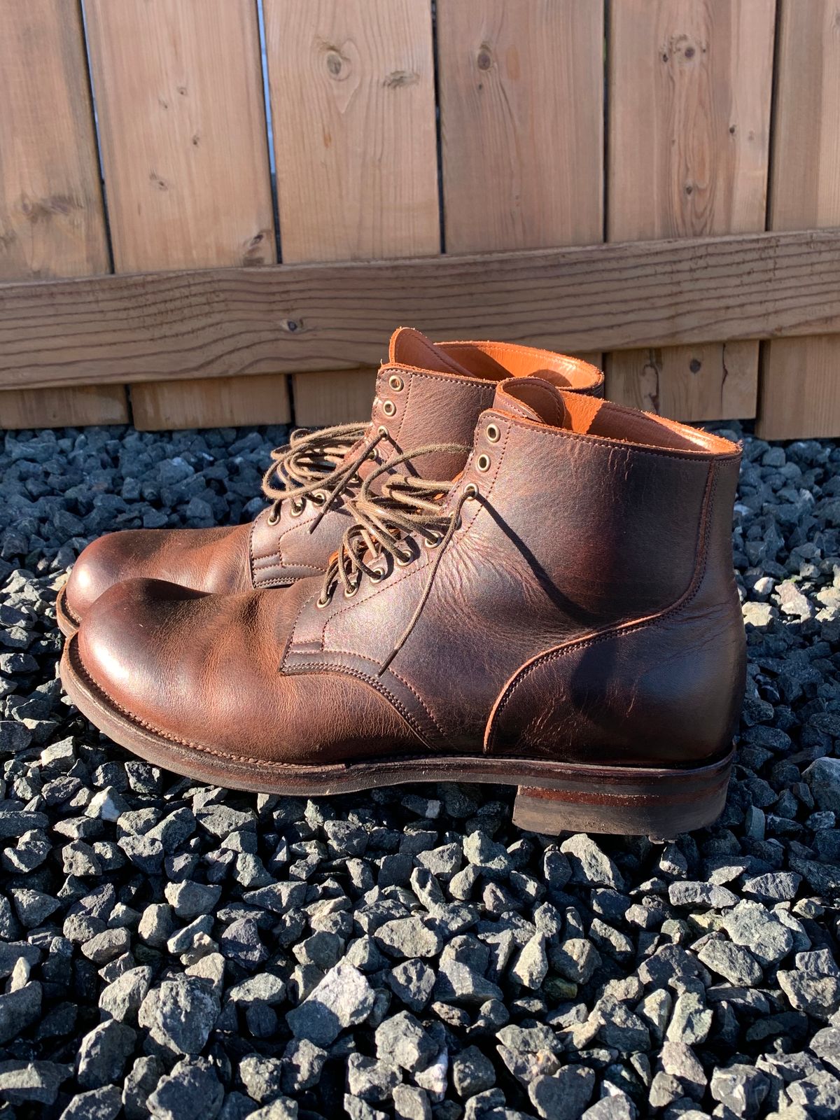 Photo by LewJay on December 2, 2023 of the Viberg Service Boot in C.F. Stead Whiskey Phoenix.