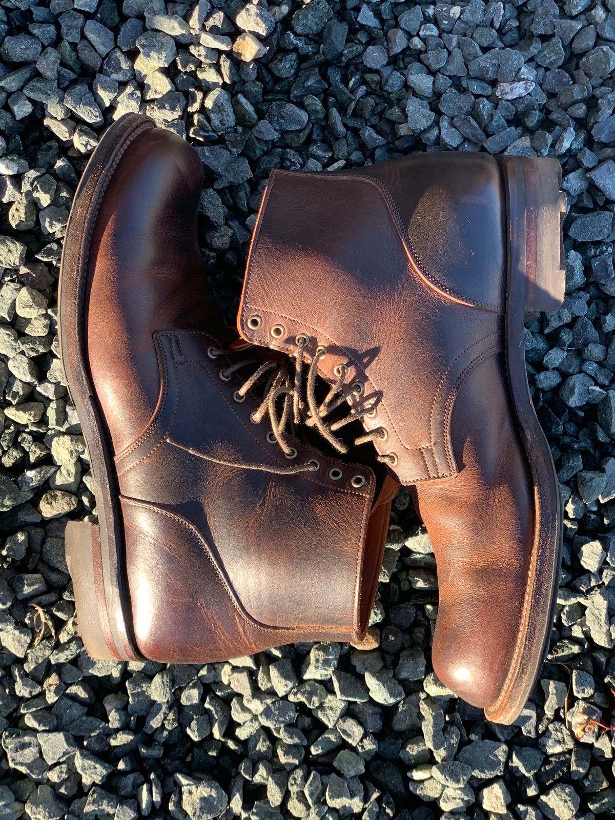 Photo by LewJay on December 2, 2023 of the Viberg Service Boot in C.F. Stead Whiskey Phoenix.
