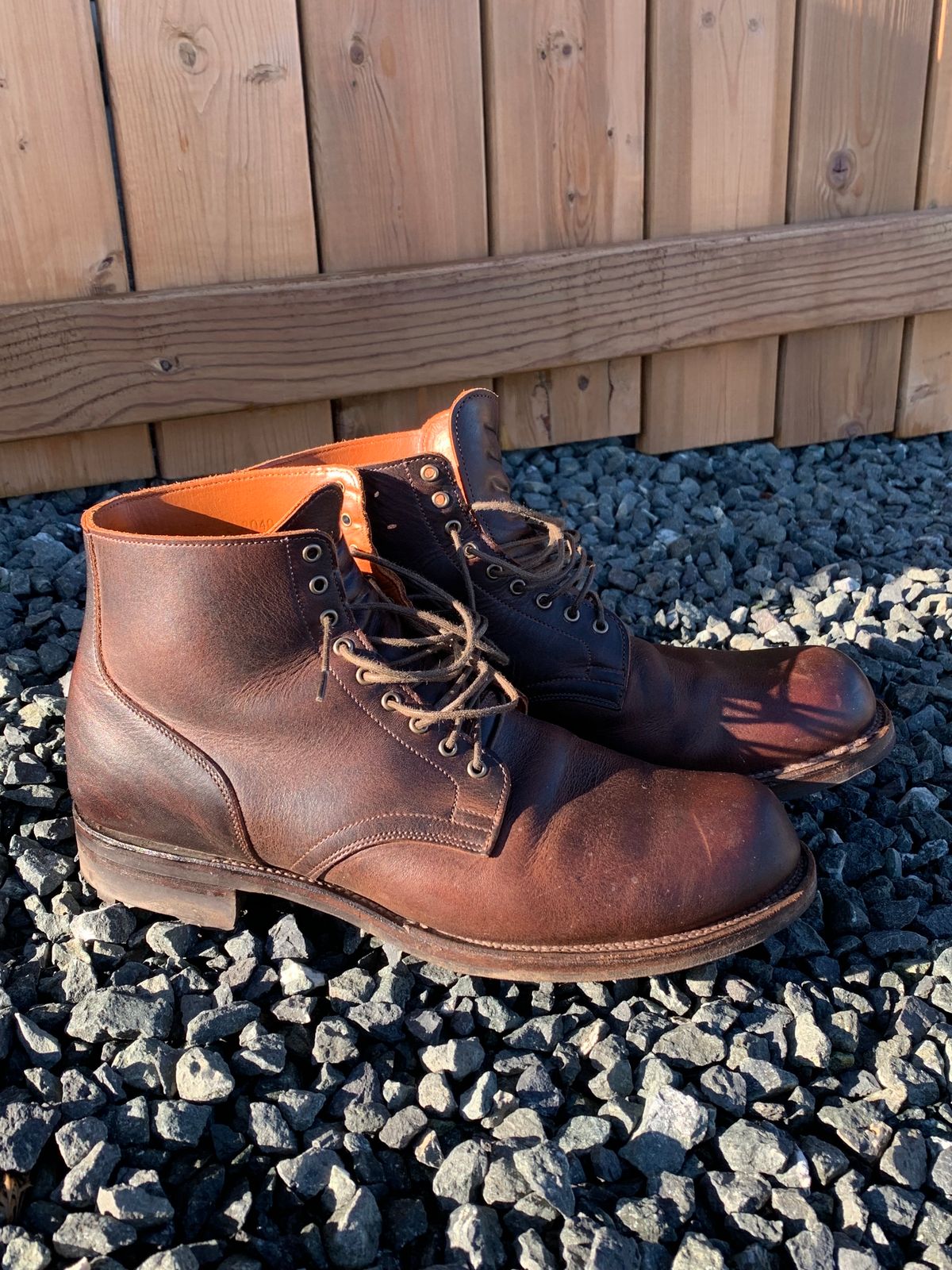 Photo by LewJay on December 2, 2023 of the Viberg Service Boot in C.F. Stead Whiskey Phoenix.