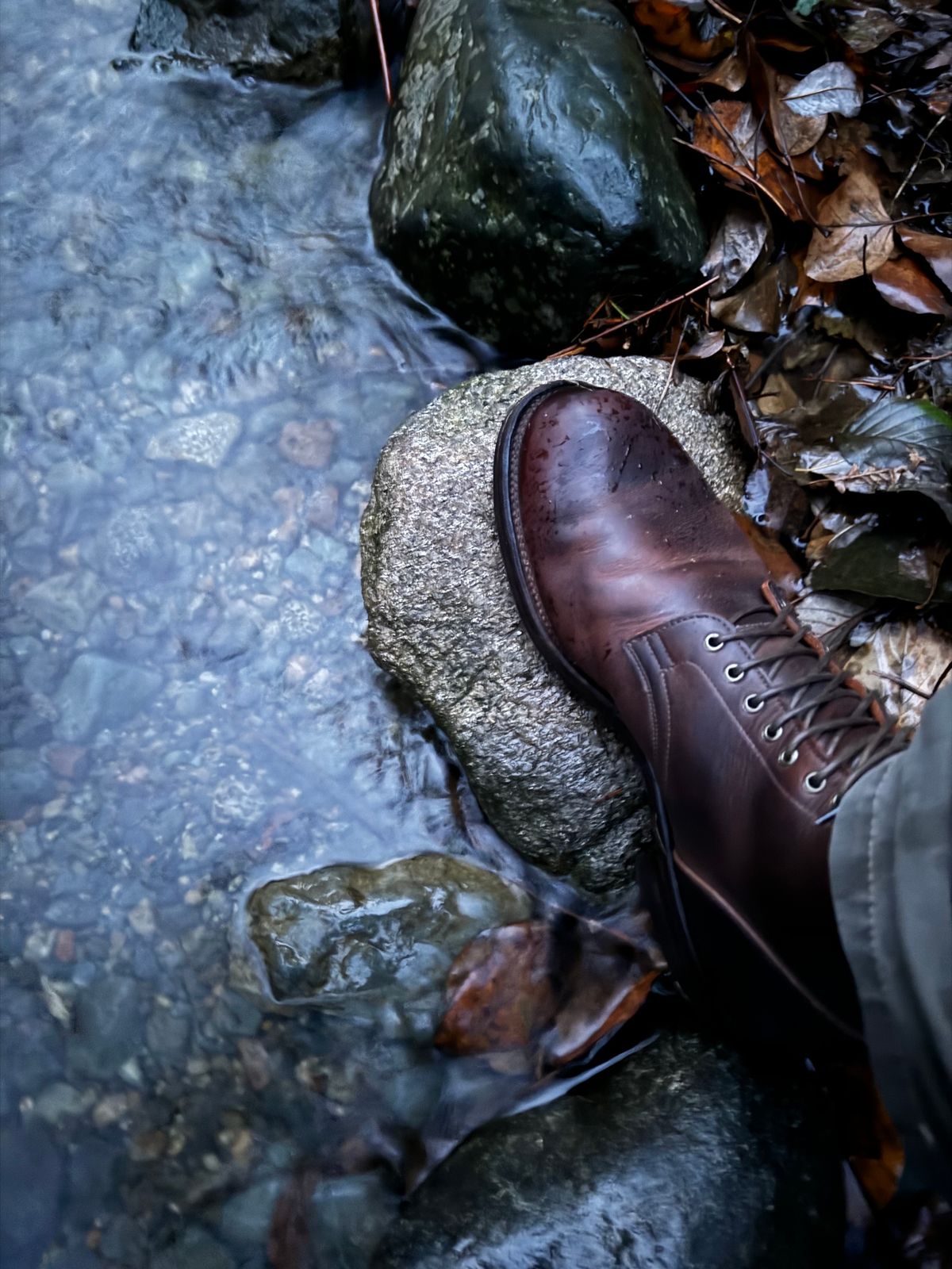 Photo by LewJay on December 6, 2023 of the Viberg Service Boot in C.F. Stead Whiskey Phoenix.