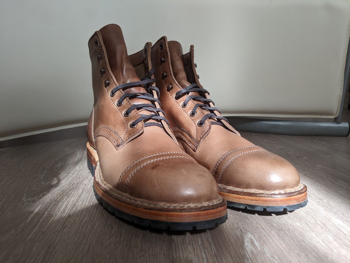 Photo by perfectpatina on October 1, 2022 of the White's MP-Sherman Toe Cap in Horween Natural Chromexcel.