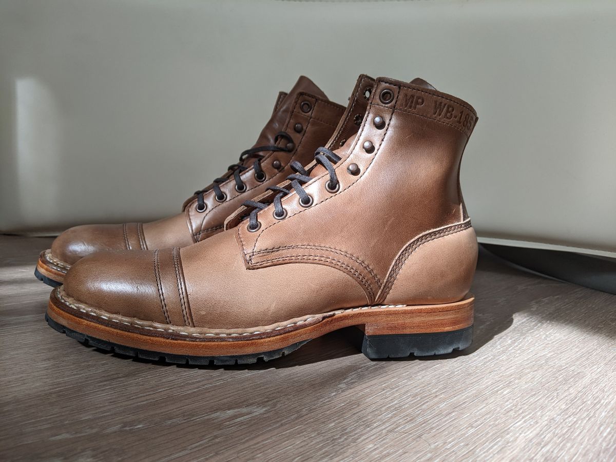 Photo by perfectpatina on October 1, 2022 of the White's MP-Sherman Toe Cap in Horween Natural Chromexcel.