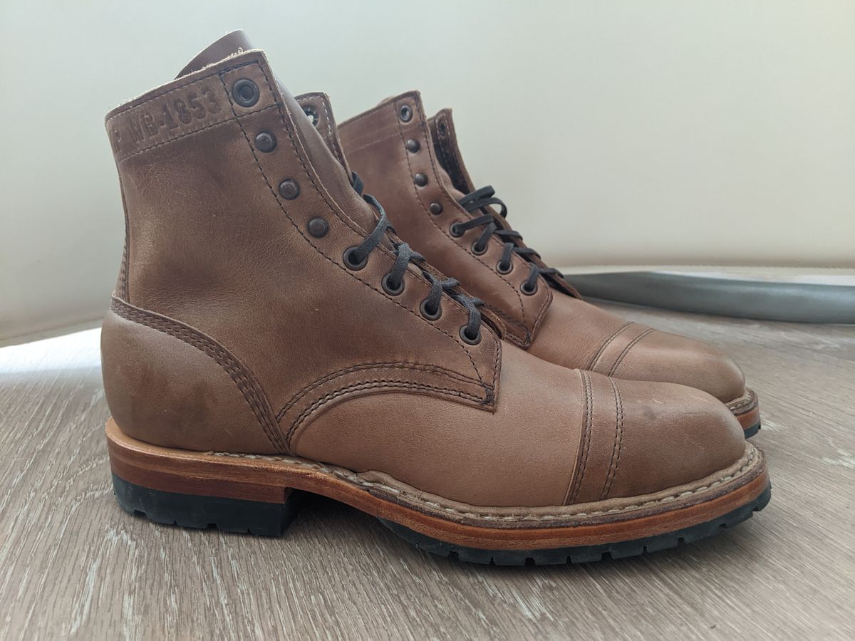 Photo by perfectpatina on October 1, 2022 of the White's MP-Sherman Toe Cap in Horween Natural Chromexcel.