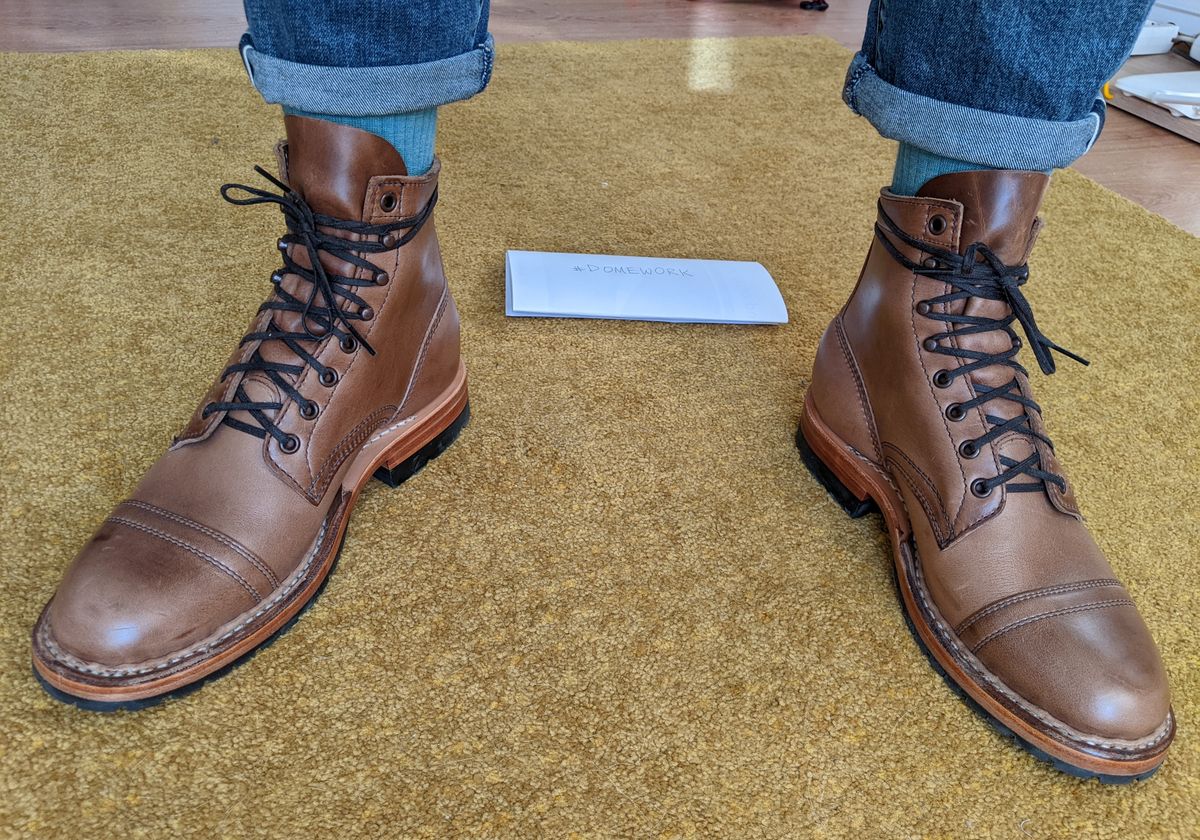 Photo by perfectpatina on October 1, 2022 of the White's MP-Sherman Toe Cap in Horween Natural Chromexcel.