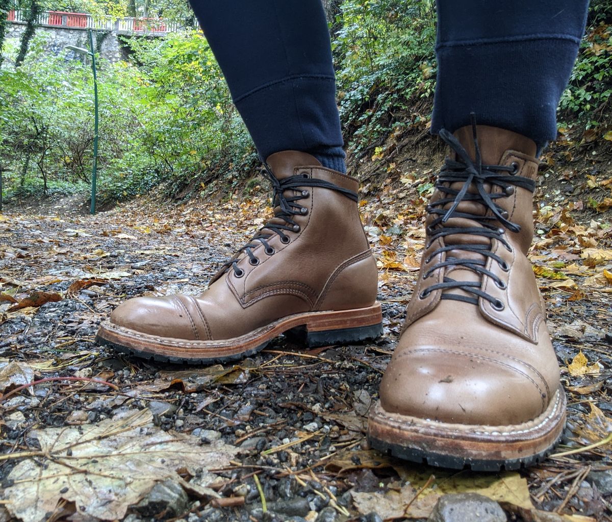 Photo by perfectpatina on October 3, 2022 of the White's MP-Sherman Toe Cap in Horween Natural Chromexcel.