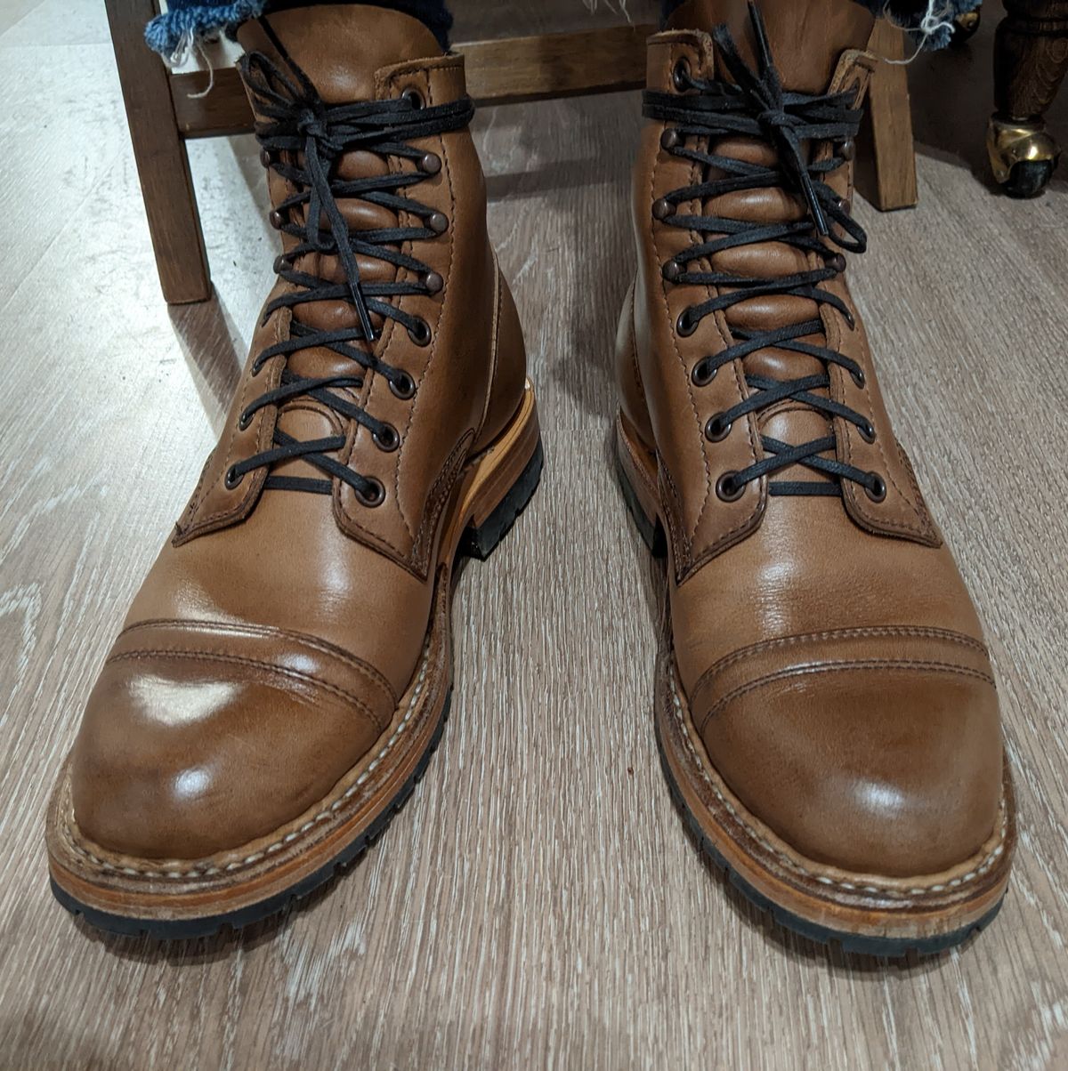 Photo by perfectpatina on October 6, 2022 of the White's MP-Sherman Toe Cap in Horween Natural Chromexcel.