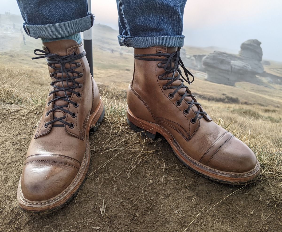 Photo by perfectpatina on October 14, 2022 of the White's MP-Sherman Toe Cap in Horween Natural Chromexcel.