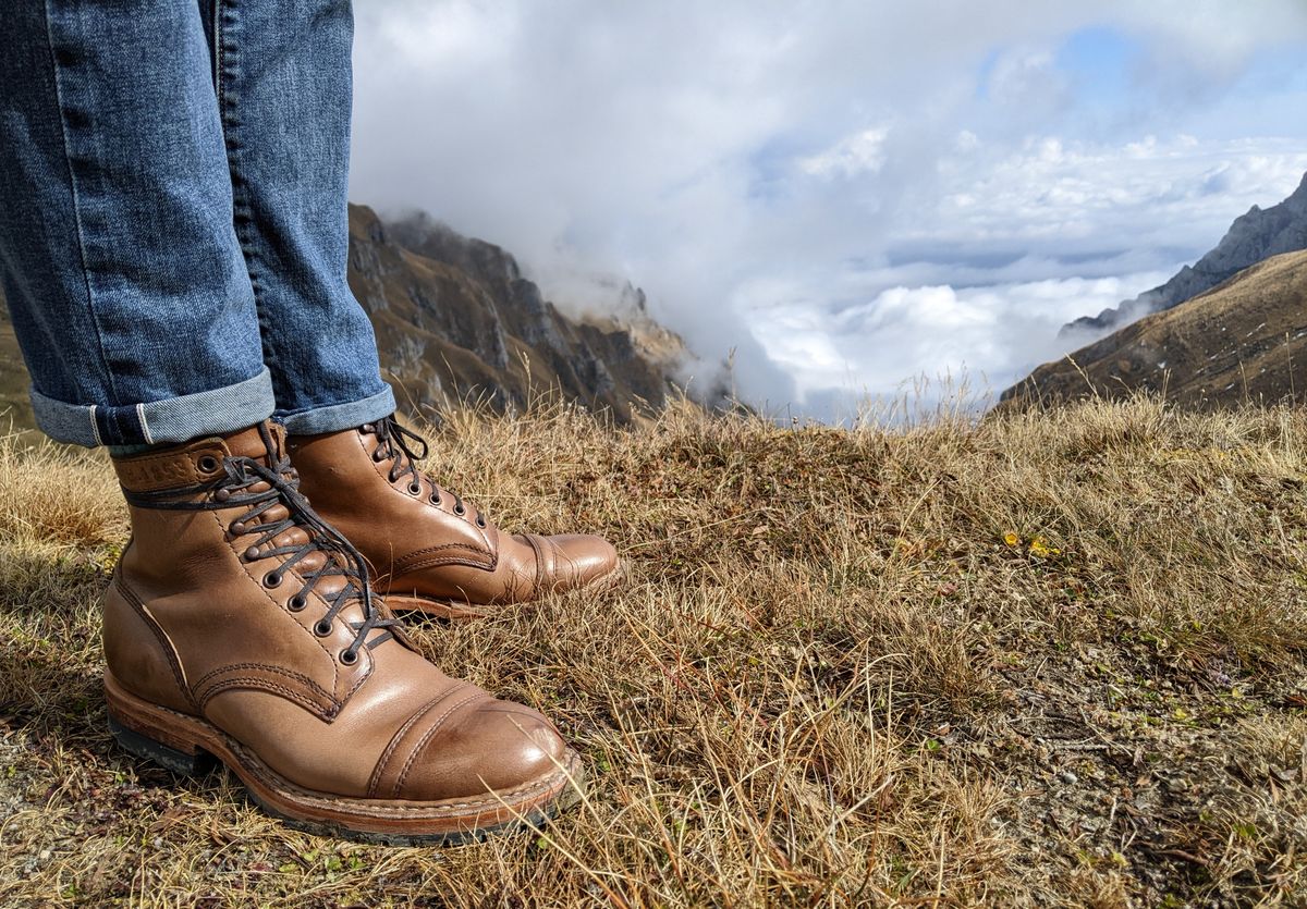 Photo by perfectpatina on October 14, 2022 of the White's MP-Sherman Toe Cap in Horween Natural Chromexcel.