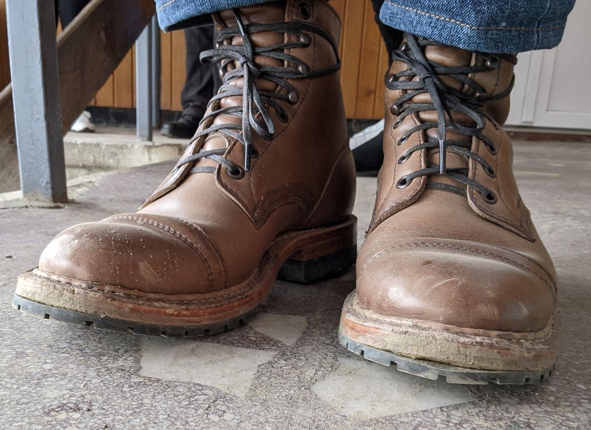 Photo by perfectpatina on October 14, 2022 of the White's MP-Sherman Toe Cap in Horween Natural Chromexcel.