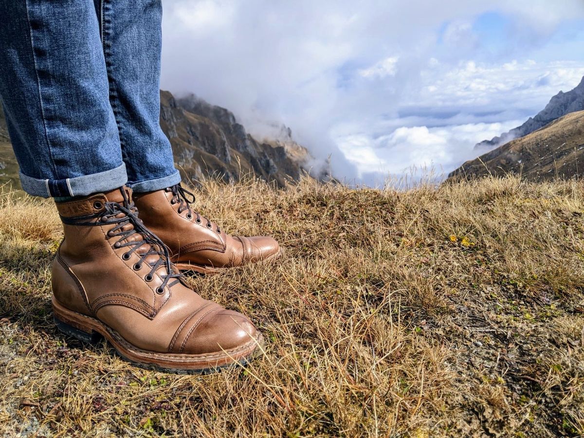 Photo by perfectpatina on November 5, 2022 of the White's MP-Sherman Toe Cap in Horween Natural Chromexcel.