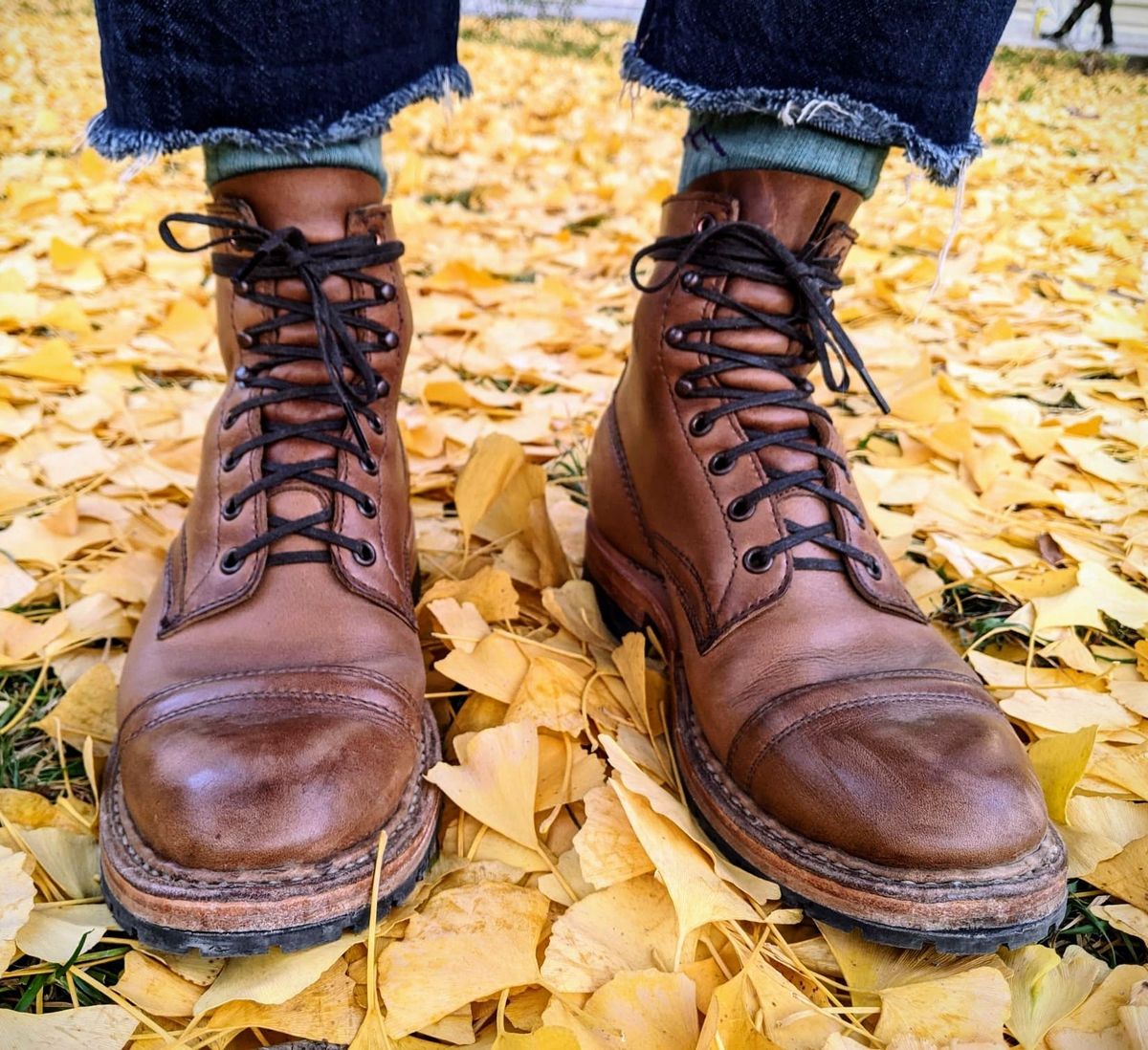 Photo by perfectpatina on November 5, 2022 of the White's MP-Sherman Toe Cap in Horween Natural Chromexcel.