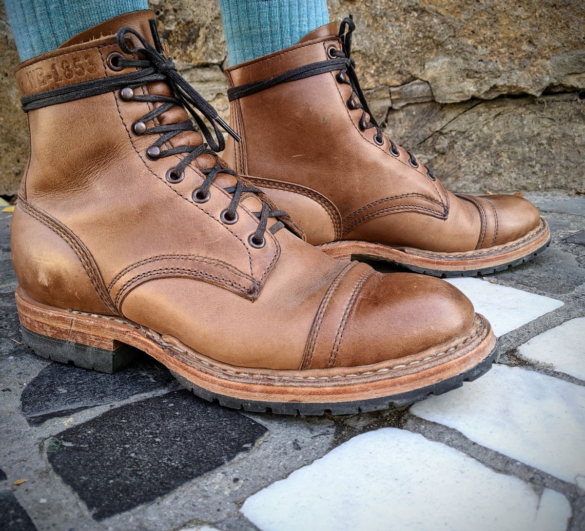 Photo by perfectpatina on November 5, 2022 of the White's MP-Sherman Toe Cap in Horween Natural Chromexcel.