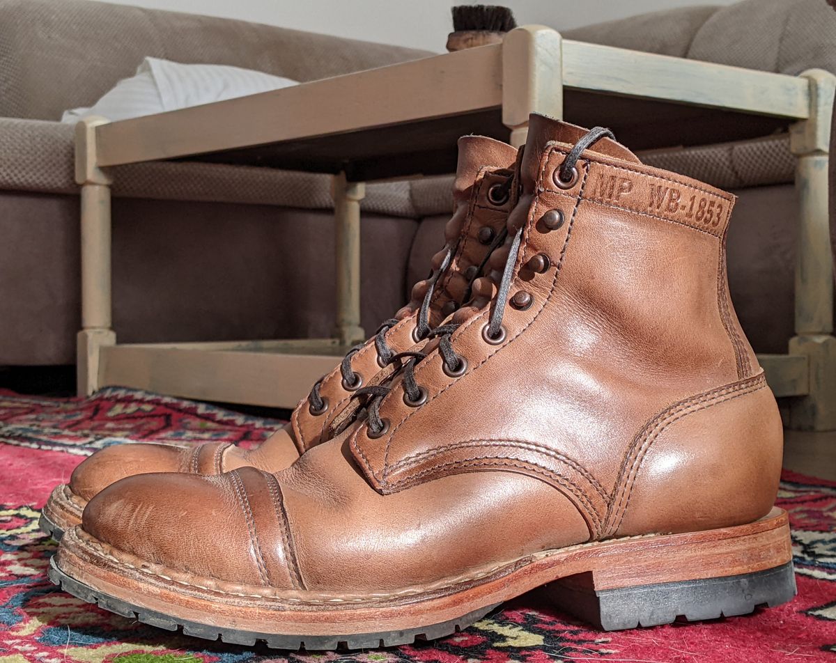 Photo by perfectpatina on November 4, 2022 of the White's MP-Sherman Toe Cap in Horween Natural Chromexcel.