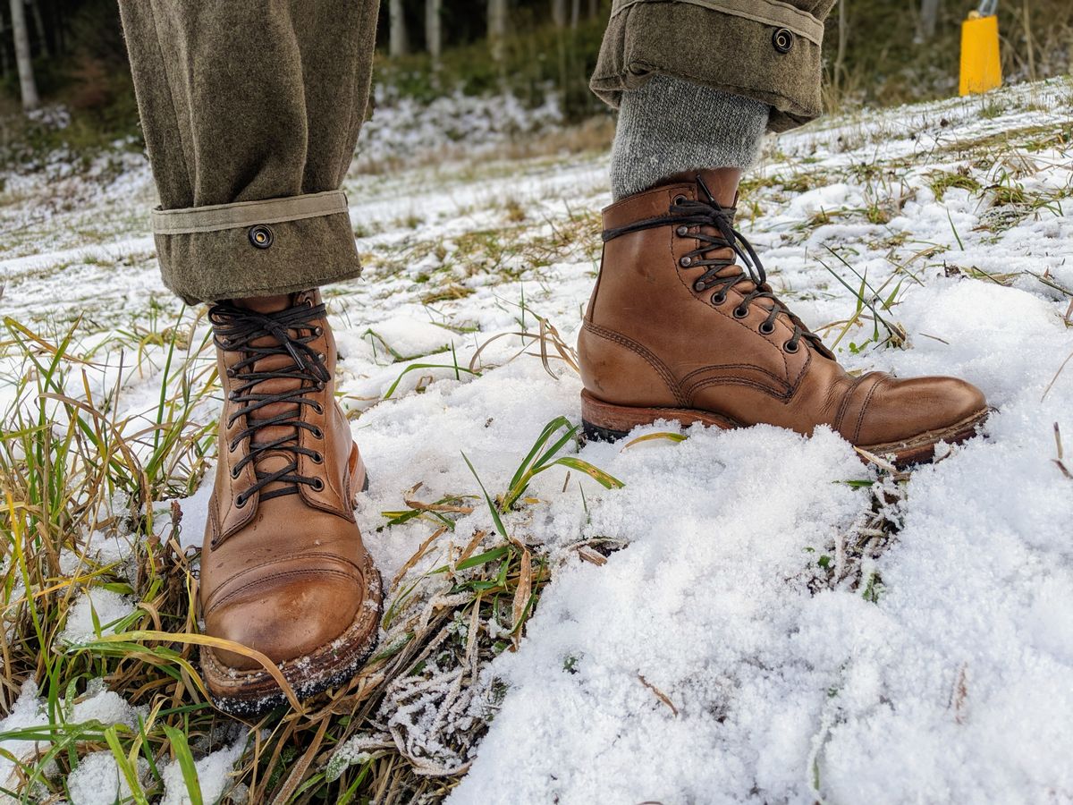 Photo by perfectpatina on December 3, 2022 of the White's MP-Sherman Toe Cap in Horween Natural Chromexcel.