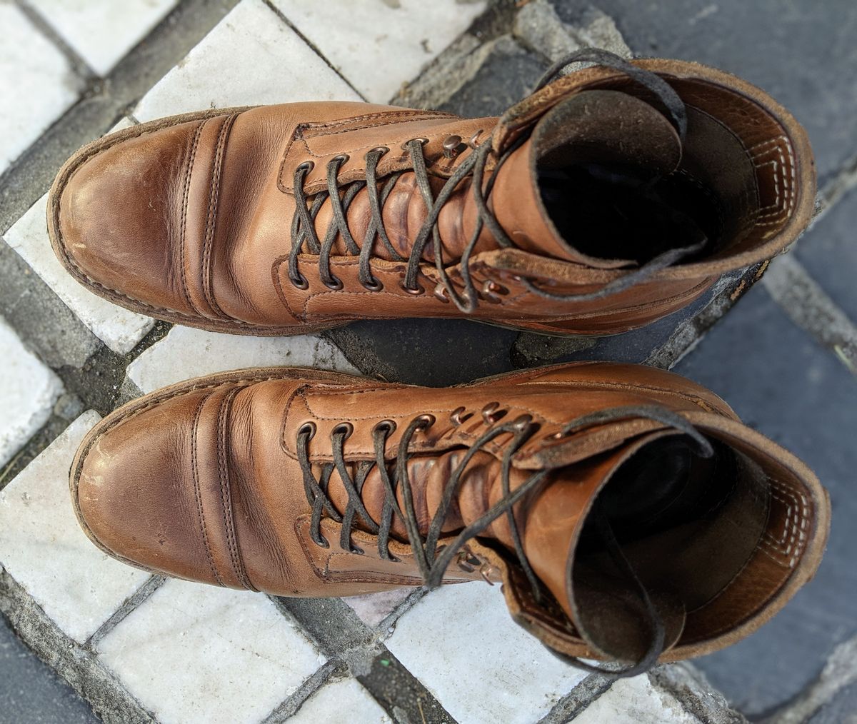 Photo by perfectpatina on December 5, 2022 of the White's MP-Sherman Toe Cap in Horween Natural Chromexcel.
