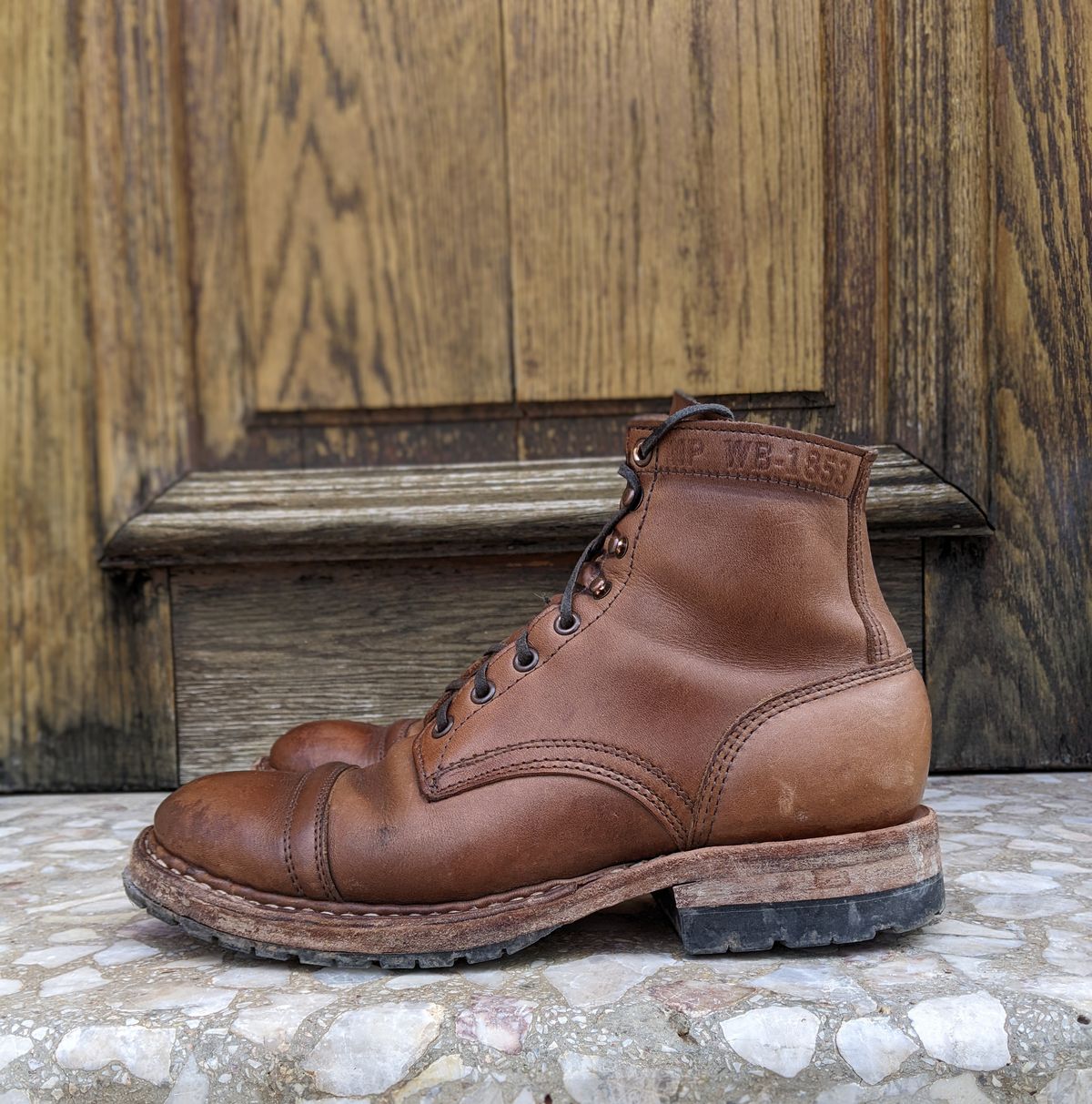 Photo by perfectpatina on February 5, 2023 of the White's MP-Sherman Toe Cap in Horween Natural Chromexcel.