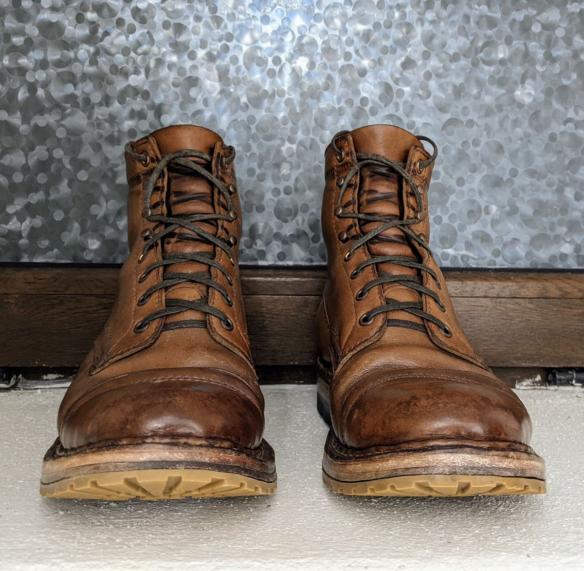 Photo by perfectpatina on April 5, 2023 of the White's MP-Sherman Toe Cap in Horween Natural Chromexcel.