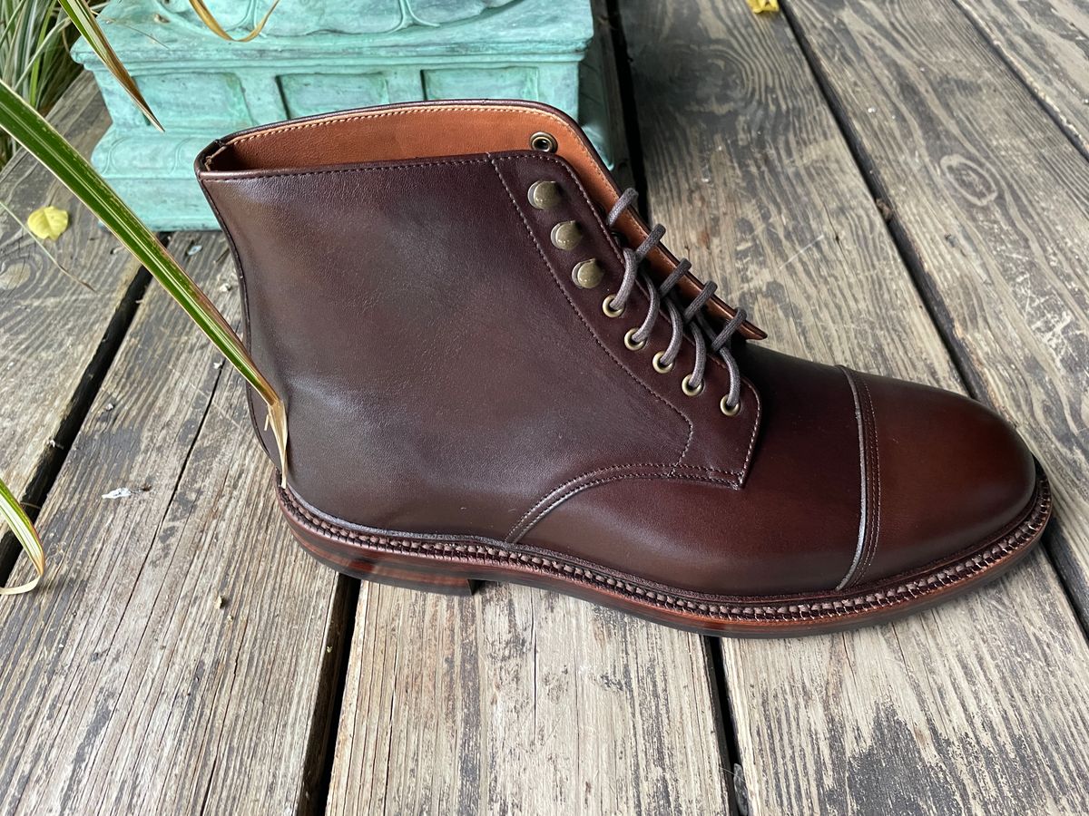 Photo by maturin on October 1, 2022 of the Grant Stone Cap Toe Boot in D'Annonay Choco Rusticalf.