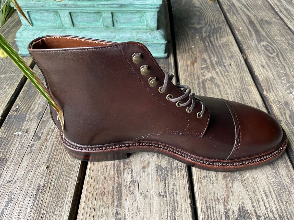 Photo by maturin on October 1, 2022 of the Grant Stone Cap Toe Boot in D'Annonay Choco Rusticalf.