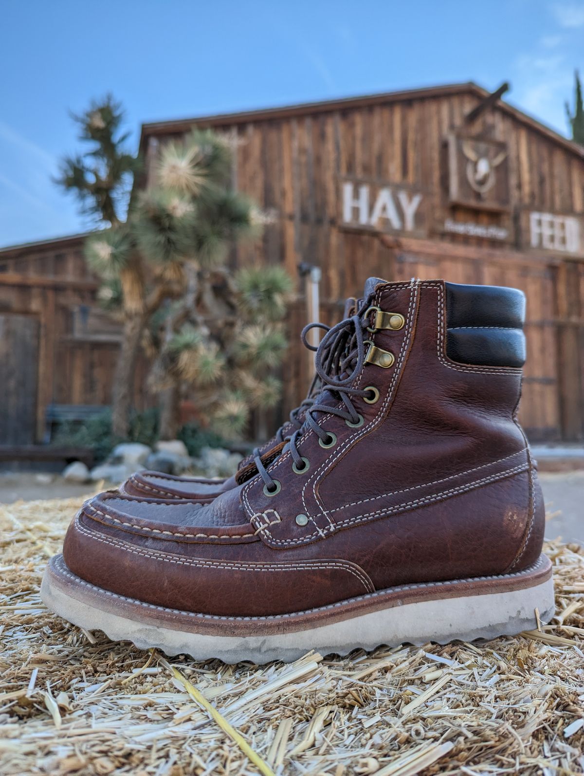 Photo by TiffTV on December 3, 2022 of the Grant Stone Field Boot in Seidel Walnut Bison.