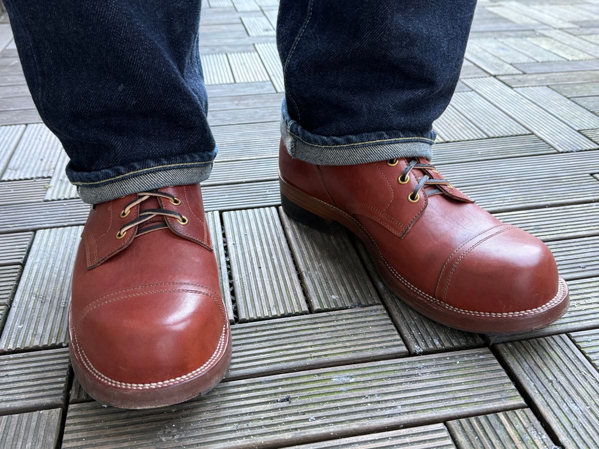 Photo by init on March 2, 2025 of the Iron Boots Pitman in Maryam Light Brown Washed Horsehide.