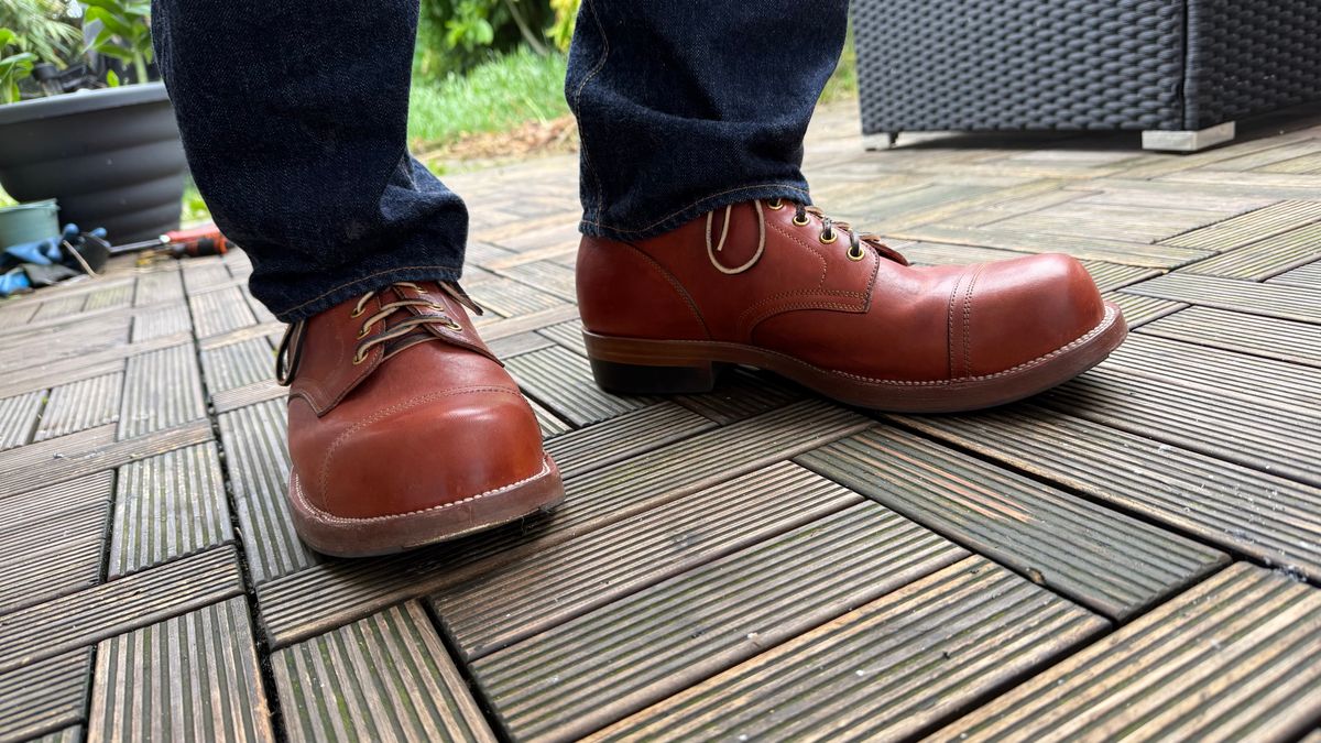 Photo by init on May 30, 2025 of the Iron Boots Pitman in Maryam Light Brown Washed Horsehide.
