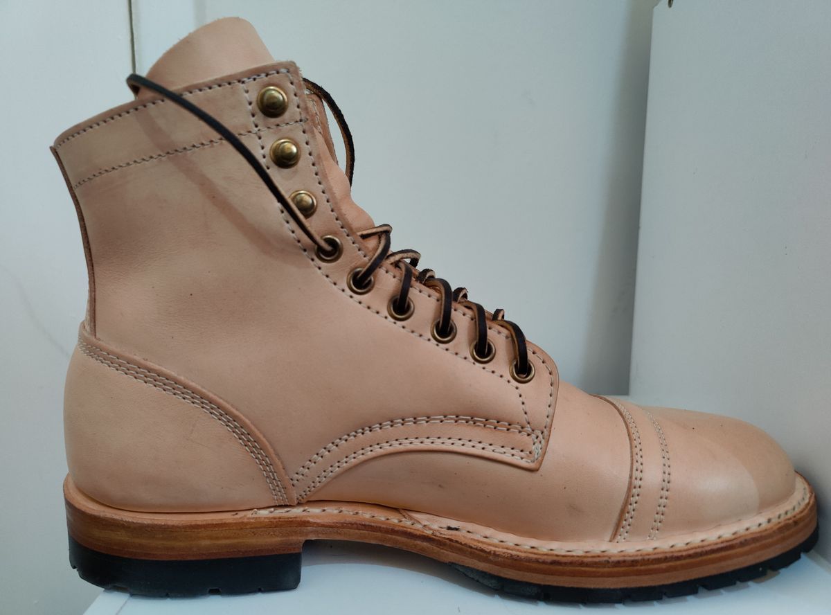 Photo by init on June 15, 2022 of the White's MP-Sherman Toe Cap in Wickett & Craig Natural Veg Tan.