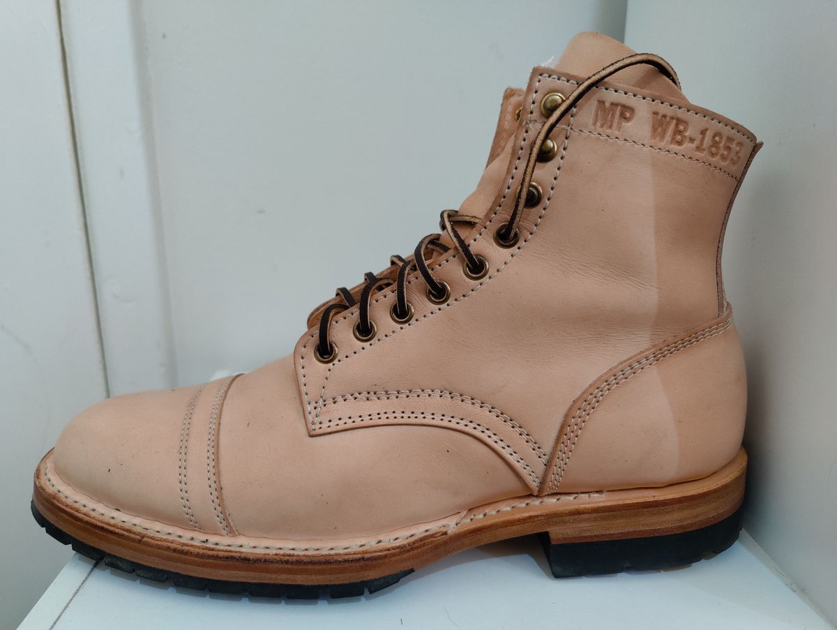 Photo by init on June 15, 2022 of the White's MP-Sherman Toe Cap in Wickett & Craig Natural Veg Tan.