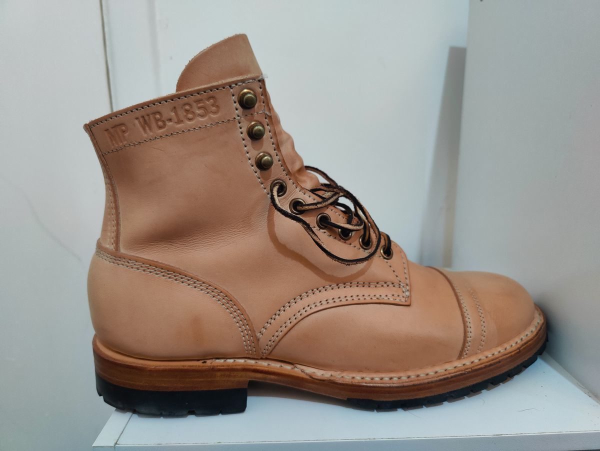 Photo by init on June 17, 2022 of the White's MP-Sherman Toe Cap in Wickett & Craig Natural Veg Tan.