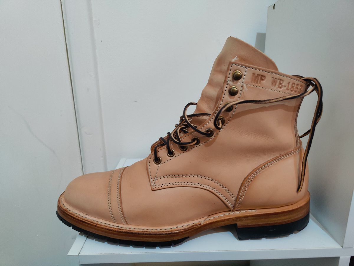 Photo by init on June 17, 2022 of the White's MP-Sherman Toe Cap in Wickett & Craig Natural Veg Tan.