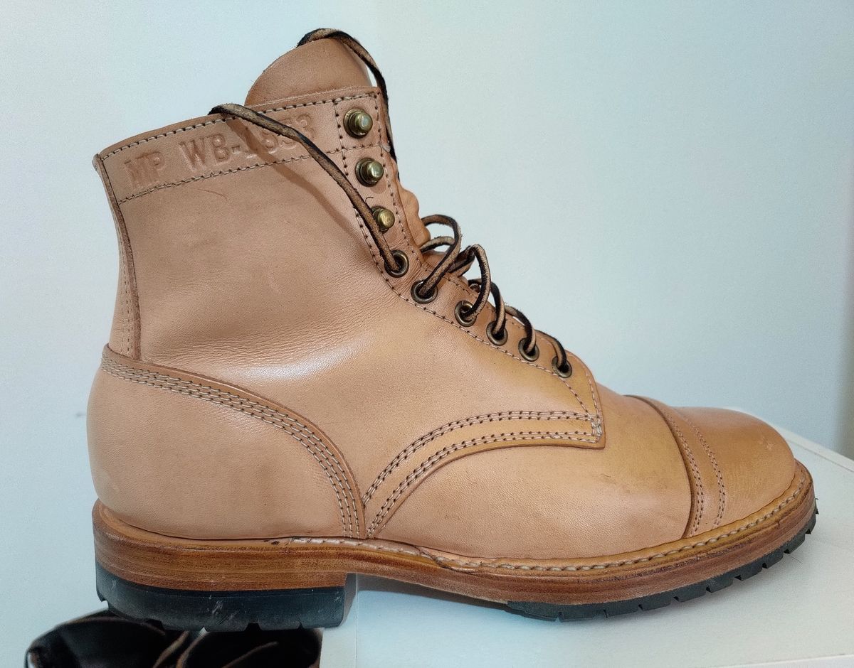 Photo by init on June 30, 2022 of the White's MP-Sherman Toe Cap in Wickett & Craig Natural Veg Tan.