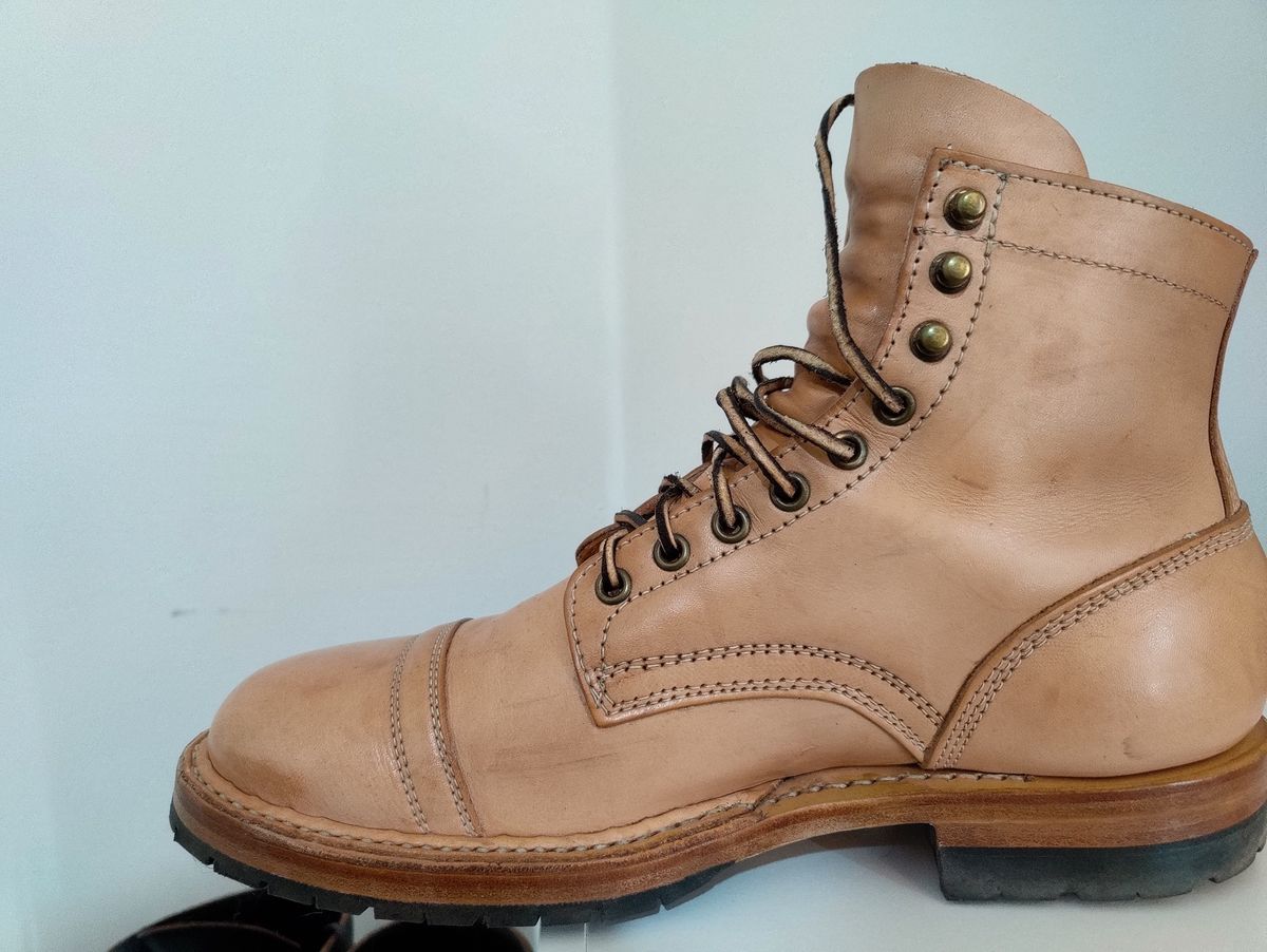 Photo by init on June 30, 2022 of the White's MP-Sherman Toe Cap in Wickett & Craig Natural Veg Tan.