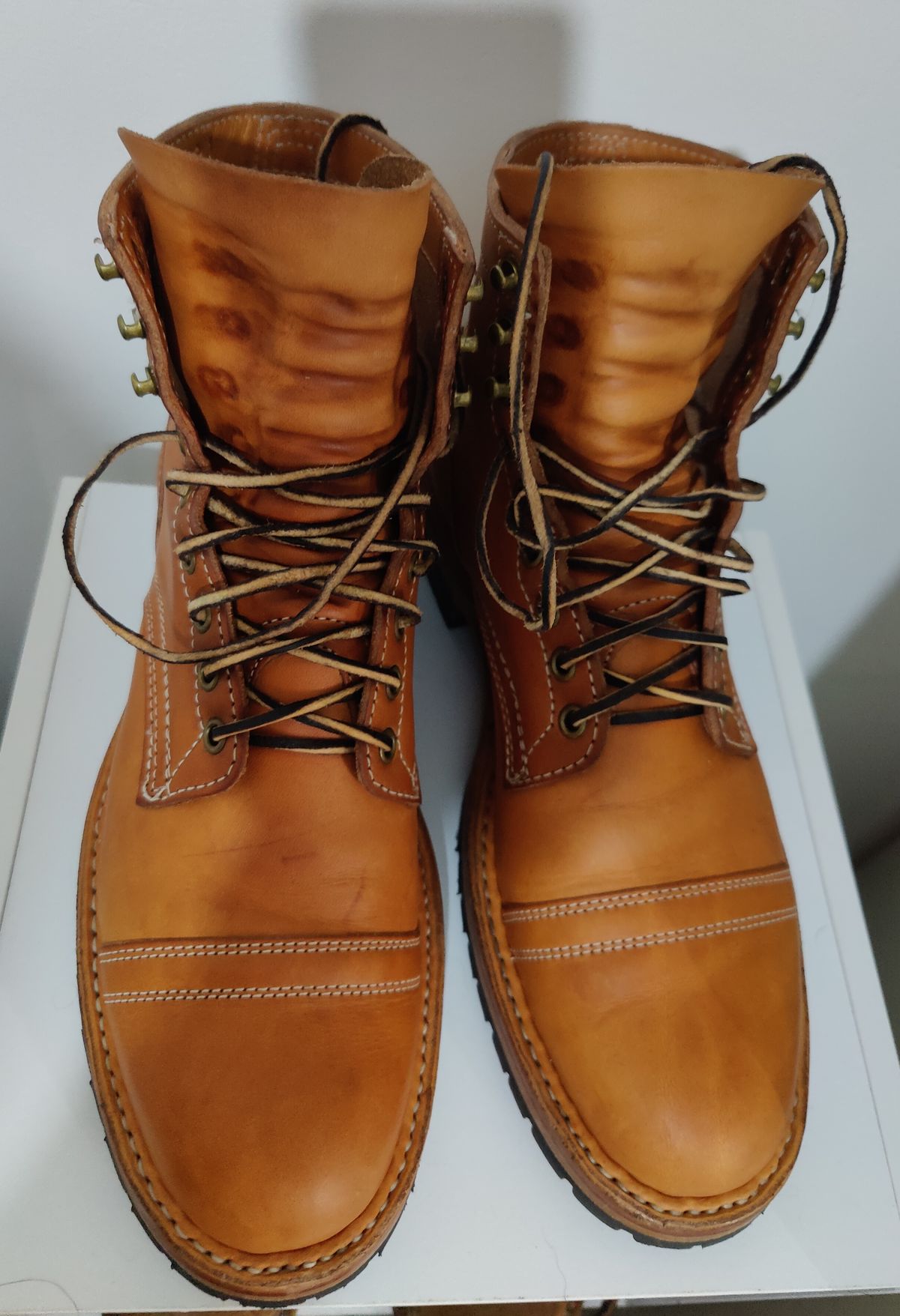 Photo by init on July 12, 2022 of the White's MP-Sherman Toe Cap in Wickett & Craig Natural Veg Tan.