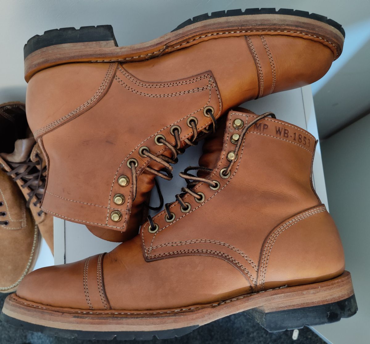 Photo by init on August 16, 2022 of the White's MP-Sherman Toe Cap in Wickett & Craig Natural Veg Tan.