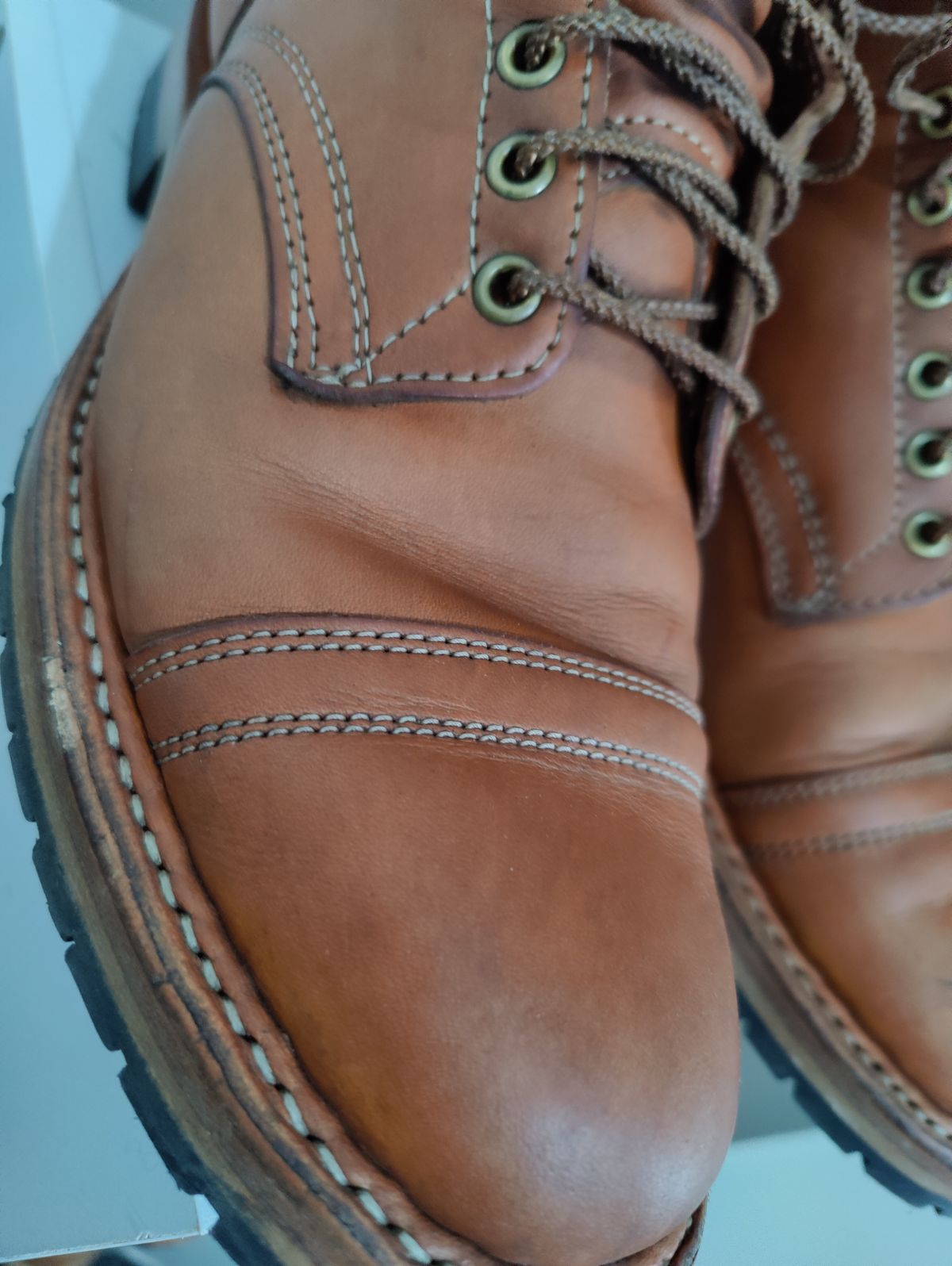 Photo by init on September 1, 2022 of the White's MP-Sherman Toe Cap in Wickett & Craig Natural Veg Tan.