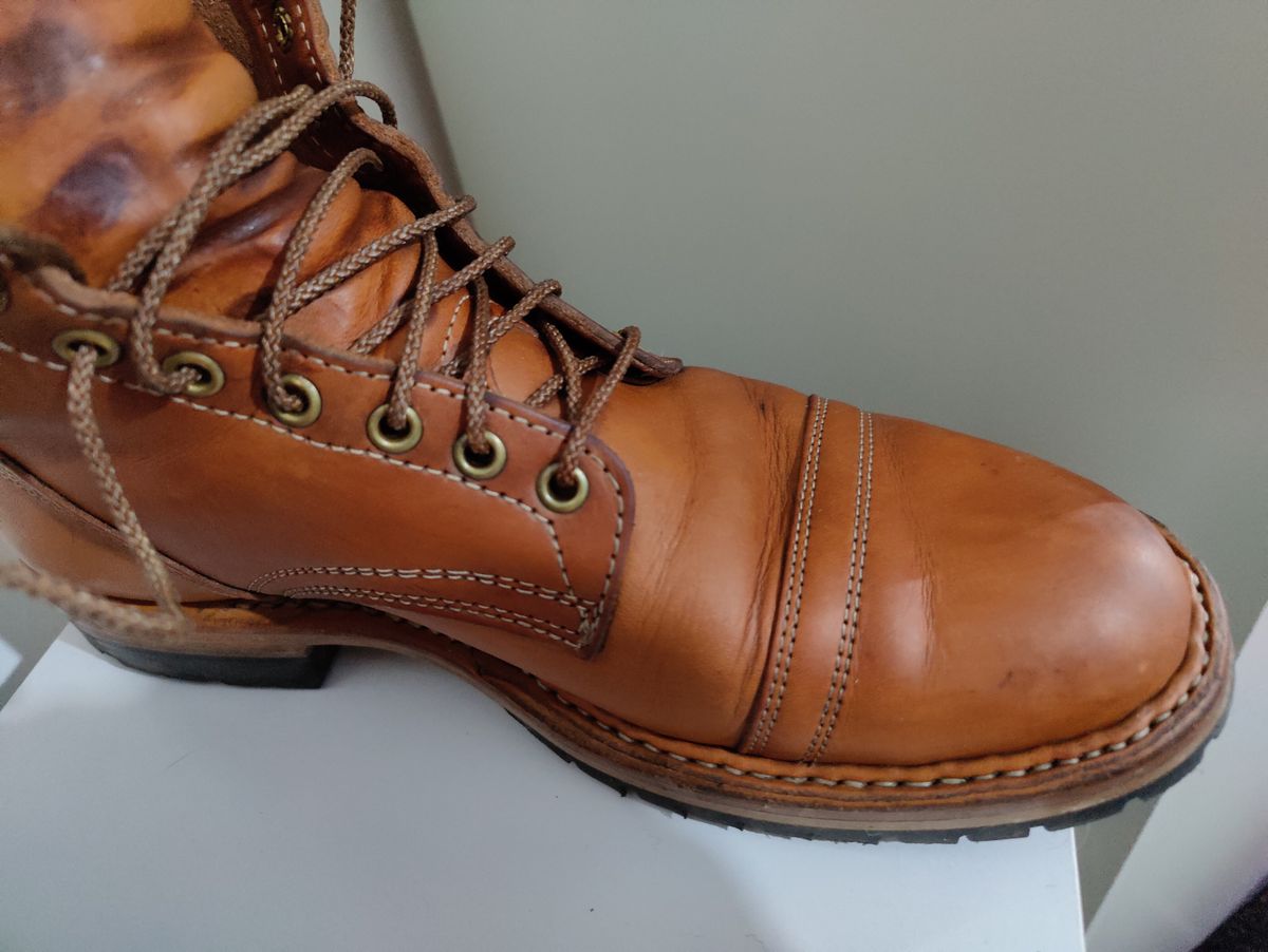 Photo by init on September 1, 2022 of the White's MP-Sherman Toe Cap in Wickett & Craig Natural Veg Tan.