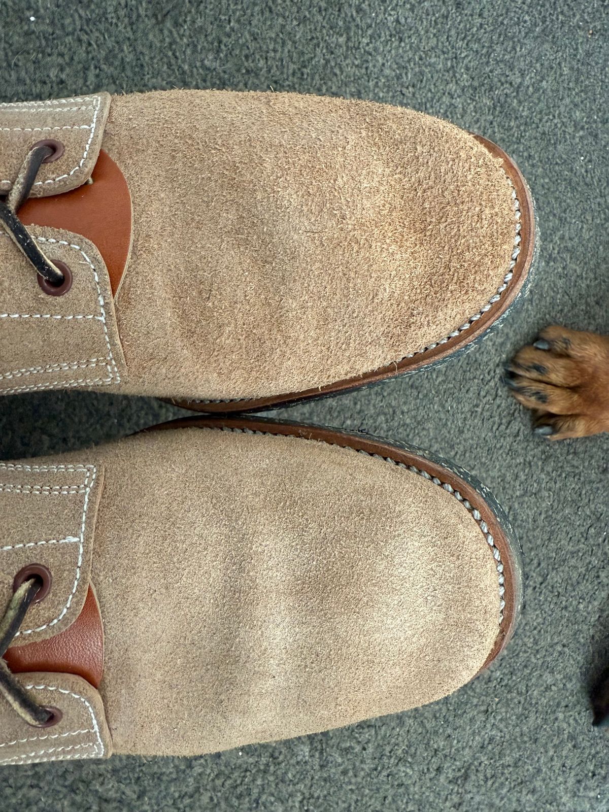 Photo by init on March 12, 2025 of the Clinch Yeager Boots in Wickett & Craig Natural Latigo Roughout.