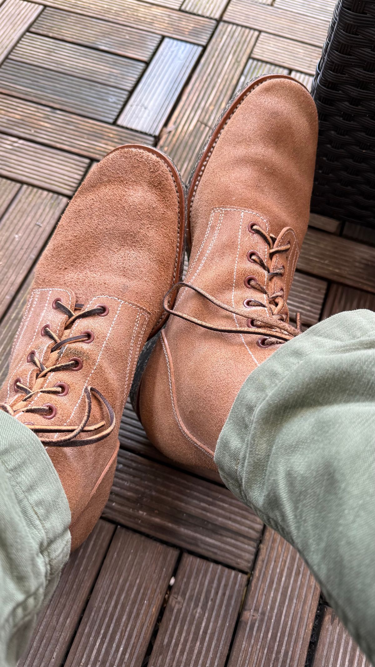 Photo by init on May 22, 2025 of the Clinch Yeager Boots in Wickett & Craig Natural Latigo Roughout.