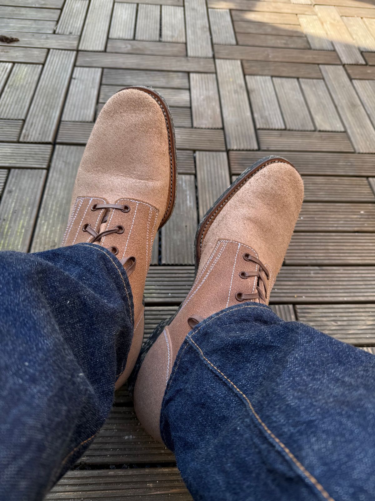 Photo by init on April 8, 2025 of the Clinch Yeager Boots in Wickett & Craig Natural Latigo Roughout.