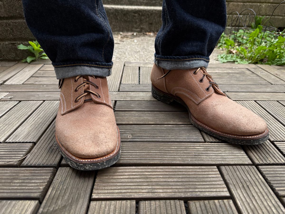 Photo by init on April 14, 2025 of the Clinch Yeager Boots in Wickett & Craig Natural Latigo Roughout.