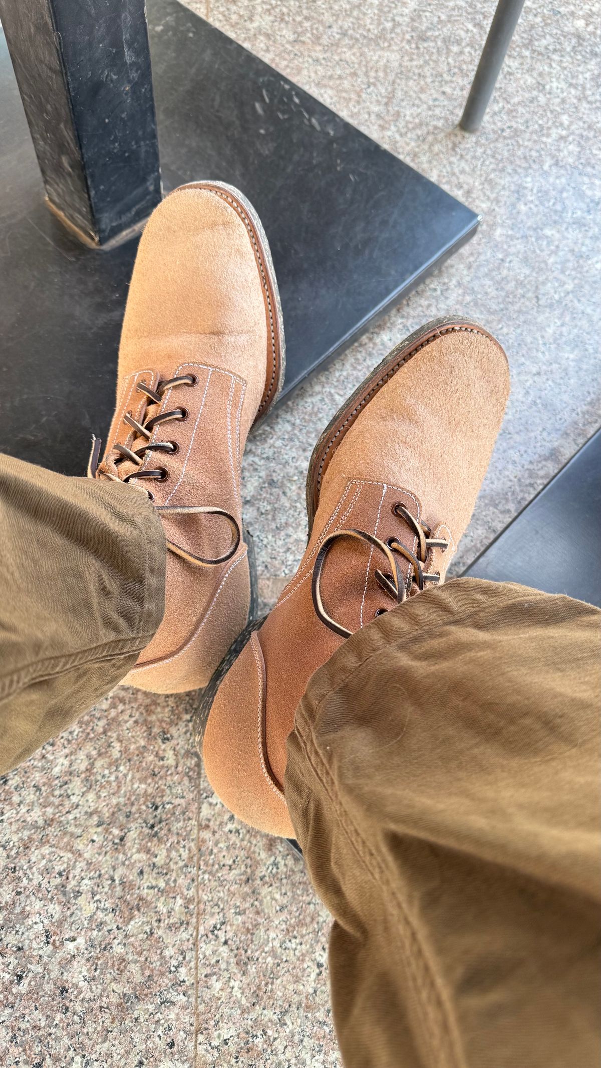 Photo by init on April 17, 2025 of the Clinch Yeager Boots in Wickett & Craig Natural Latigo Roughout.