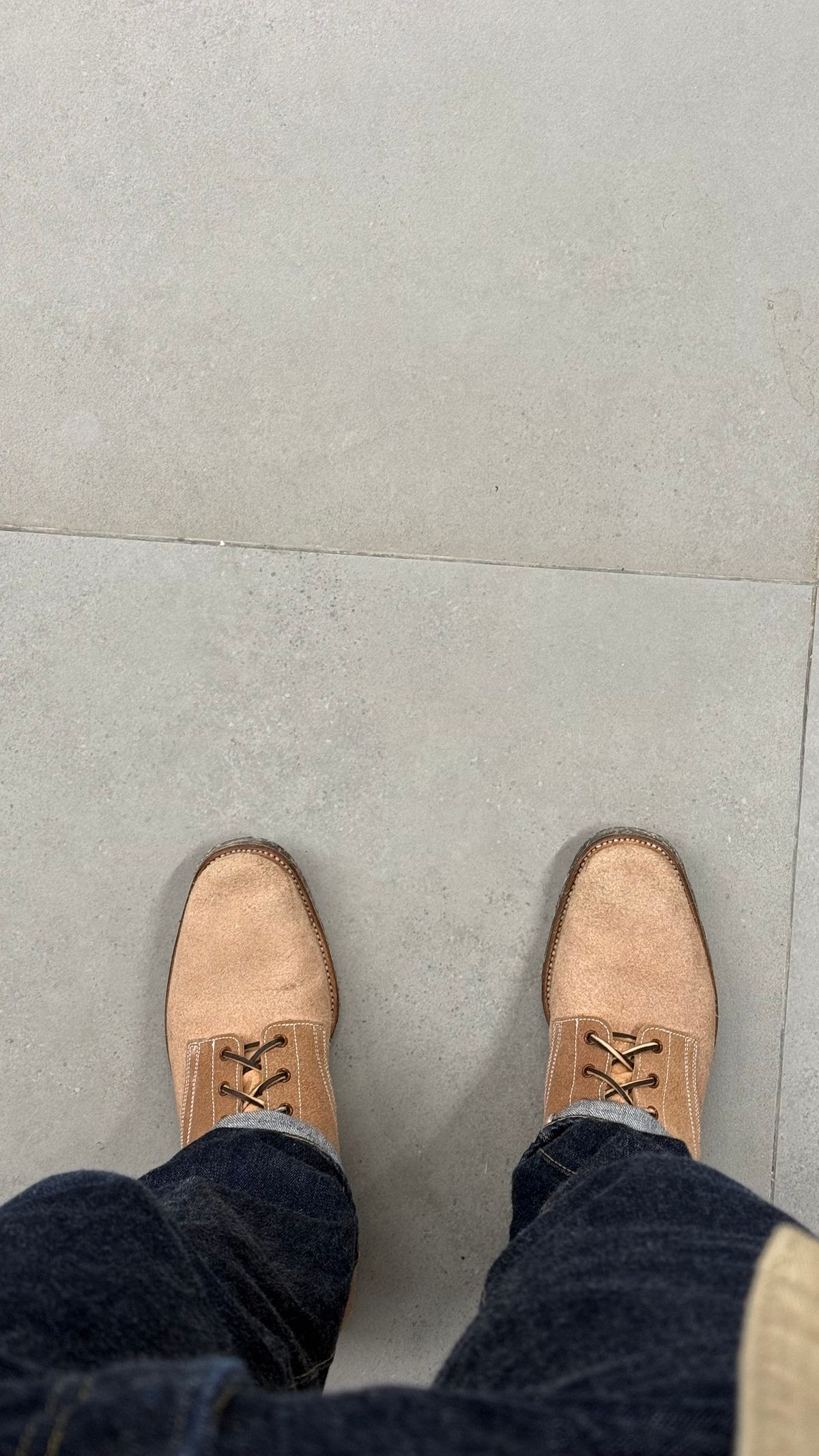Photo by init on April 15, 2025 of the Clinch Yeager Boots in Wickett & Craig Natural Latigo Roughout.