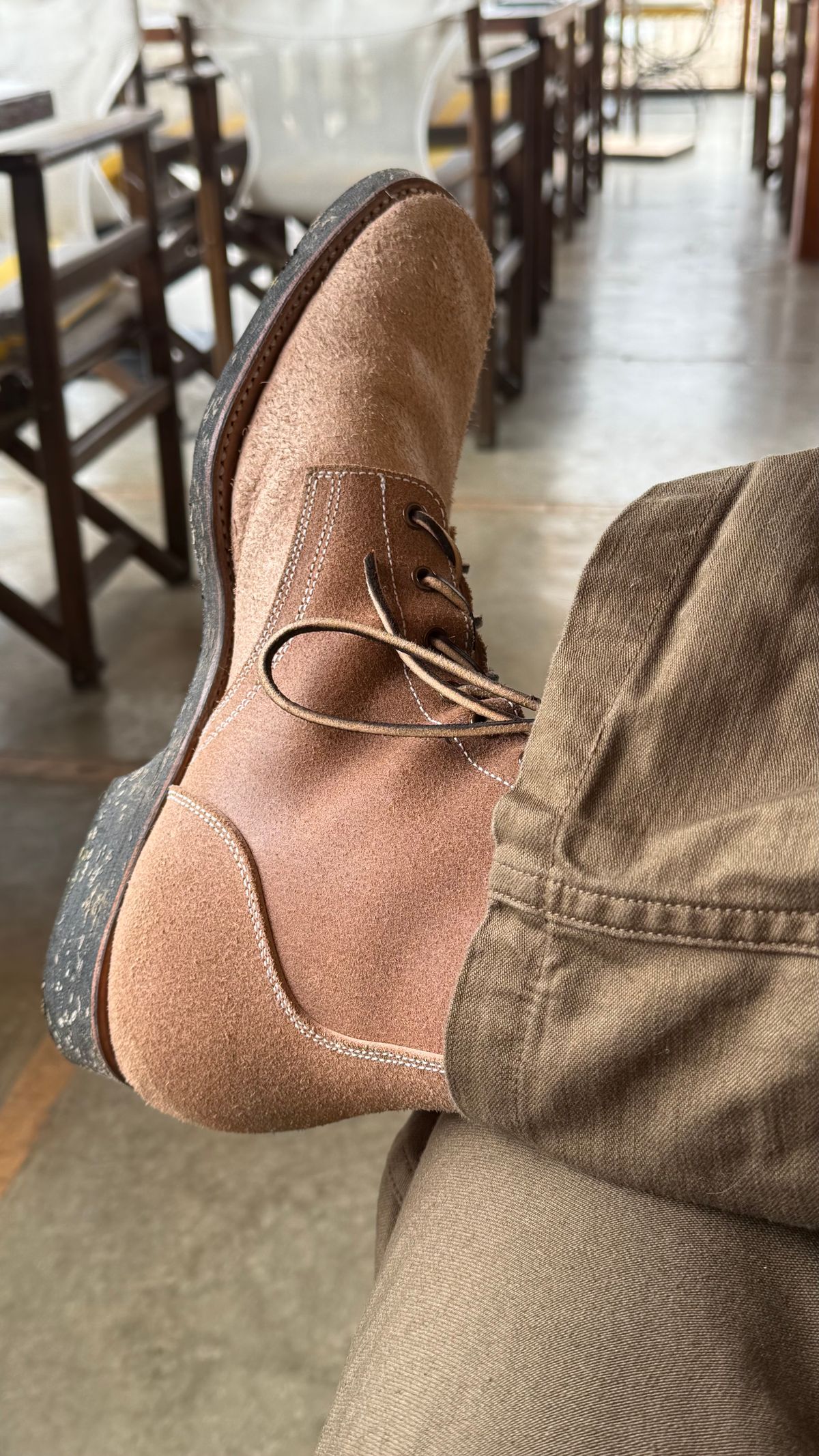Photo by init on April 19, 2025 of the Clinch Yeager Boots in Wickett & Craig Natural Latigo Roughout.