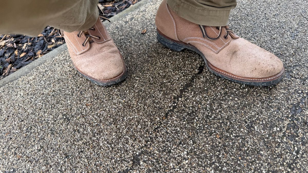 Photo by init on June 7, 2025 of the Clinch Yeager Boots in Wickett & Craig Natural Latigo Roughout.