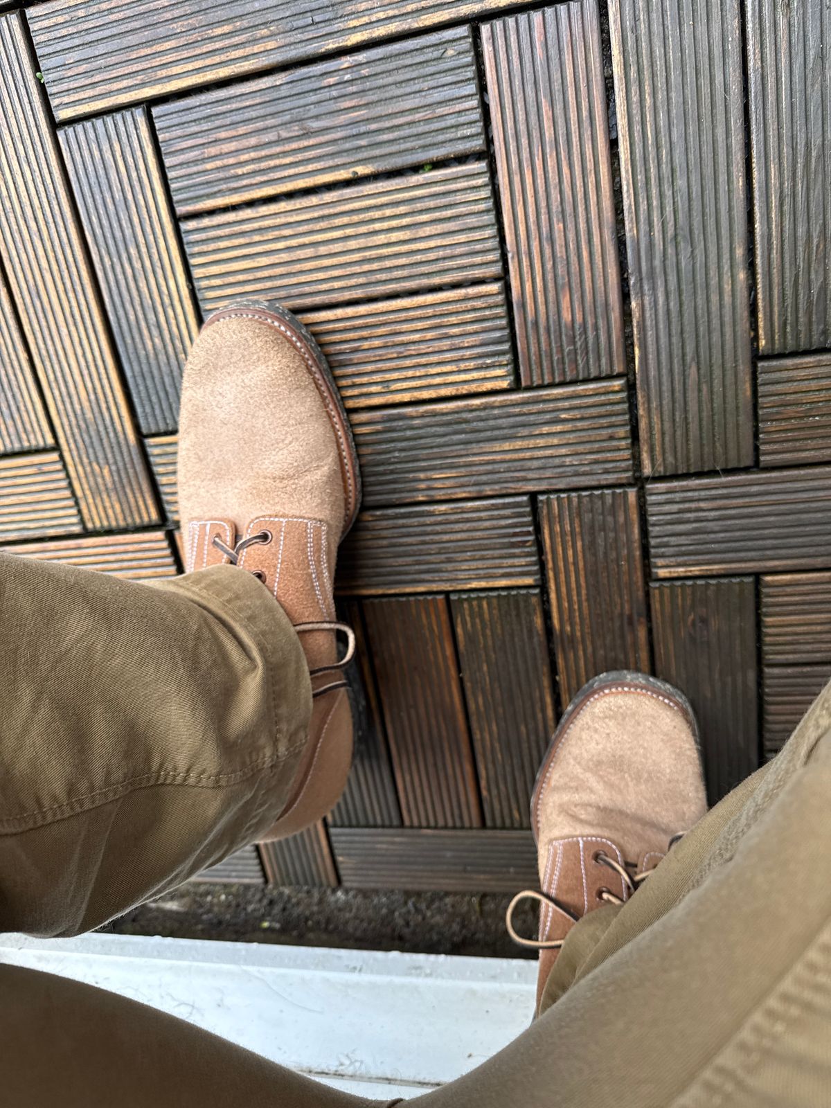 Photo by init on June 7, 2025 of the Clinch Yeager Boots in Wickett & Craig Natural Latigo Roughout.