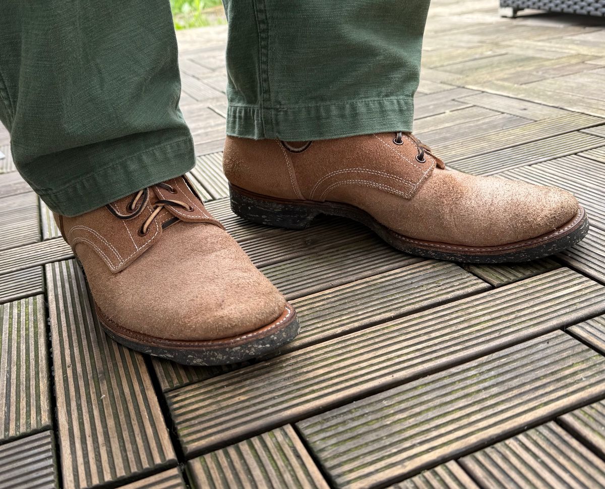 Photo by init on June 14, 2025 of the Clinch Yeager Boots in Wickett & Craig Natural Latigo Roughout.